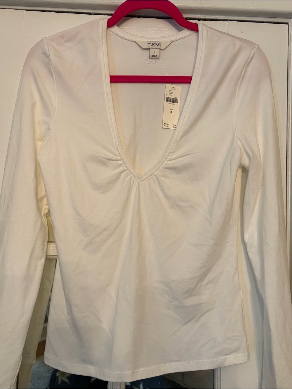 Anthropologie Maeve Cream Deep V-Neck Long Sleeve Top